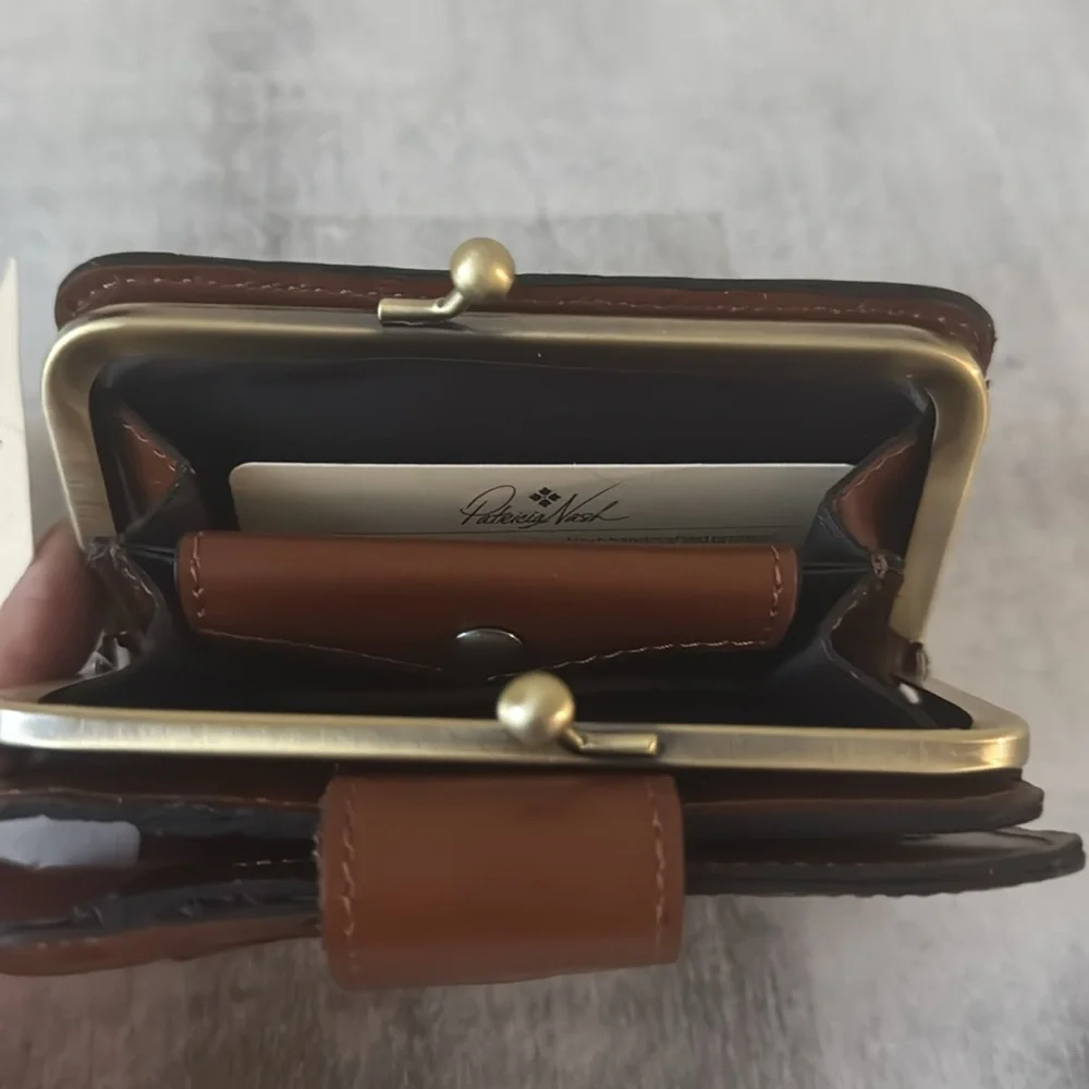 Patricia Nash Iberia Wallet Tooled Leather Bi-fold RFID Florence Brown